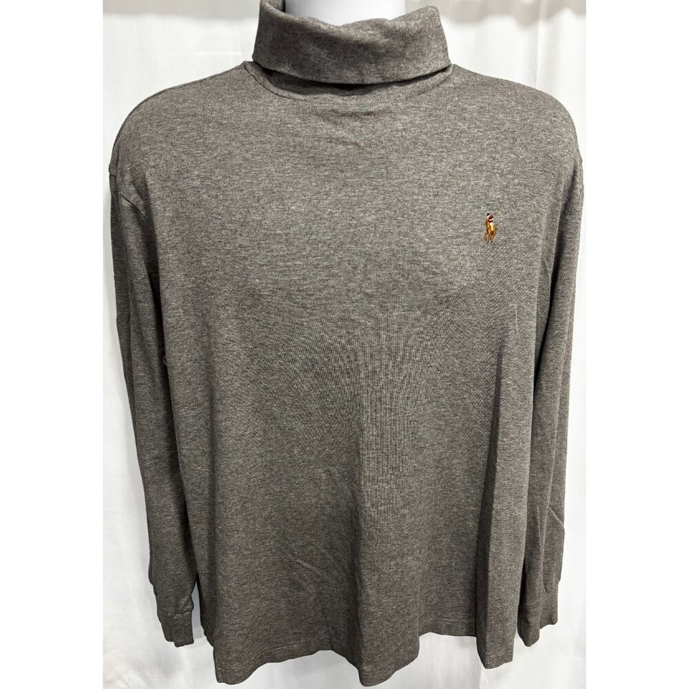 Polo Ralph Lauren Men's XL Gray Soft Cotton Interlock Turtleneck Shirt Pony Logo